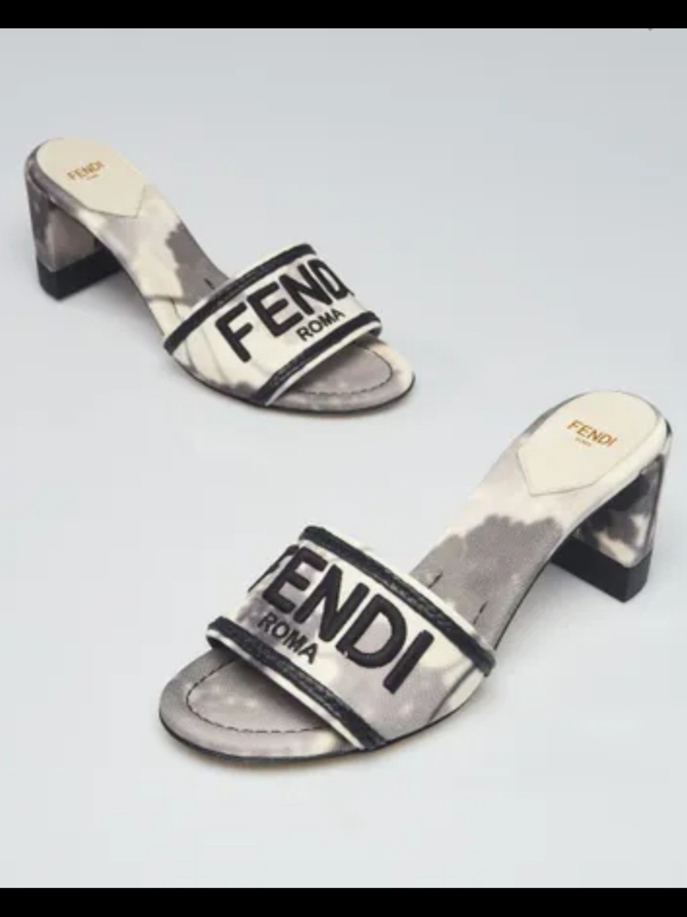 RARE Fendi Gray Tie-Dye Logo Mule Sandals